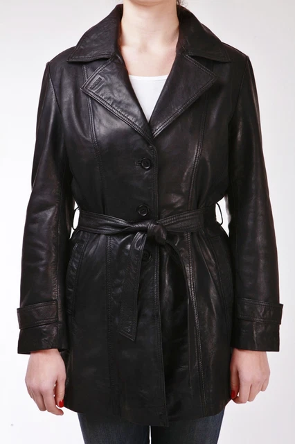Trench-coat Femme En Cuir D'agneau Noir Longueur Classique - Marque Infinity Leather - Neuf Avec étiquettes