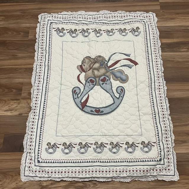 Vintage Daisy Kingdom Red Calliope Rocking Horse Ruffle Baby Quilt 32.5”x41.5”
