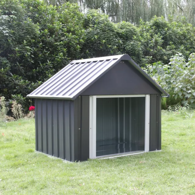 Large Metal Dog House Waterproof  Outdoor Dog Cage Dog Kennel Shelter Gray