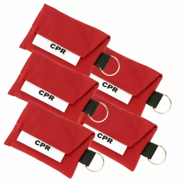 5 PACK of CPR Kits - One Way Valve Face Shield Mask + Gloves + Keychain Pouch