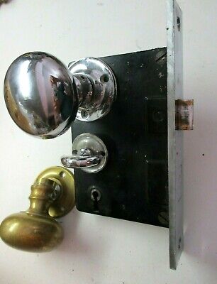 Russwin 1934 Pat 1804 Mortise Bathroom Door Lock Reversible Antique Chrome Brass