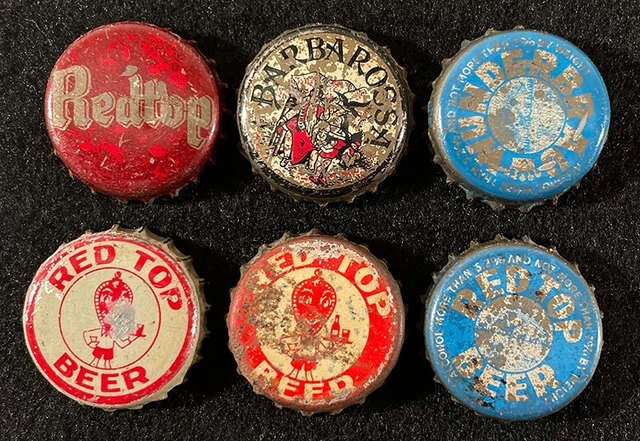 6 Red Top Cork Lined Beer Bottle Cap Cincinnati Ohio Barbarossa Wunderbrau Crown