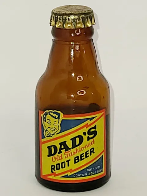 1940's MINI BOY-JR DAD'S OLD FASHIONED ROOT BEER MINIATURE STEINIE GLASS BOTTLE