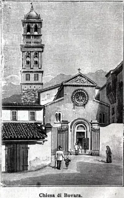 Trevi: Chiesa di Bovara. Stampa antica di 125 anni + passepartout. 1897