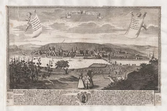 Trier Rheinland-Pfalz Panorama Ansicht Kupferstich engraving Leopold 1740