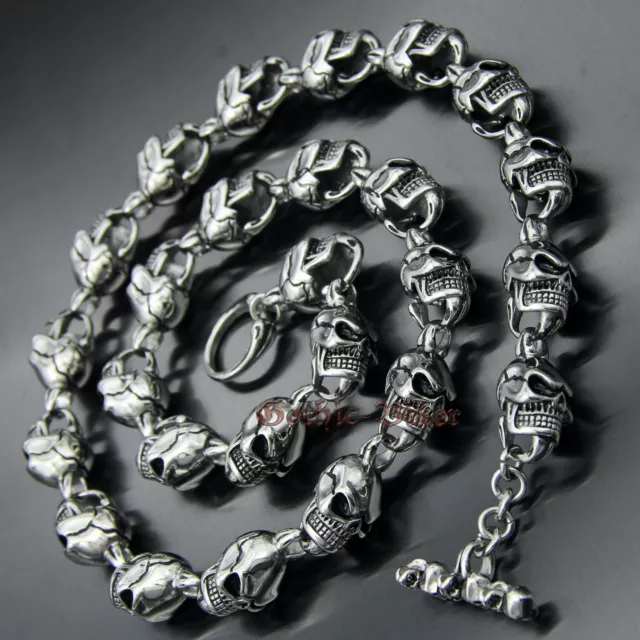 Men's Heavy Stainless Steel Skull Chain Link Necklace Retro Silver Gothic Punk