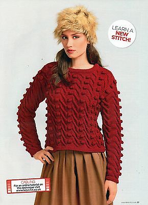 ~Patrón de tejido extraíble para suéter de cable y bobble para dama ~ 32"" ~ 44""