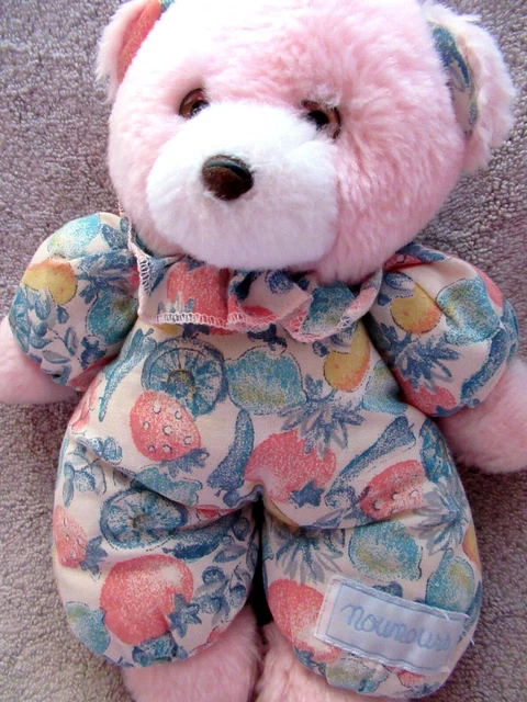 doudou peluche ours rose grelot  25cm vintage NOUNOURS FRANCE CE