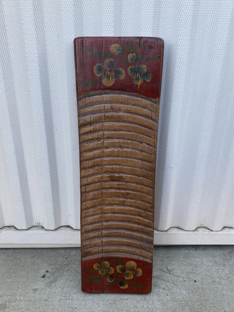 Antique Old Wood Vtg Primitive Scrub Wash Board French Asian Painted Folk Art Rd