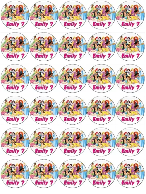 30 Disney Princess Personalised Edible Cupcake Toppers Edible Wafer Paper