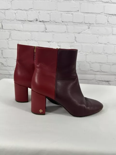 Tory Burch Red Maroon Leather Zip Up 3 Inch Heel Booties Boots Women’s US 9.5