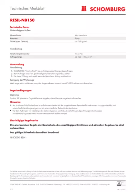 Hormigón Verdunstungsschutz Schomburg RESIL-NB150 25L Agentes Curing 3