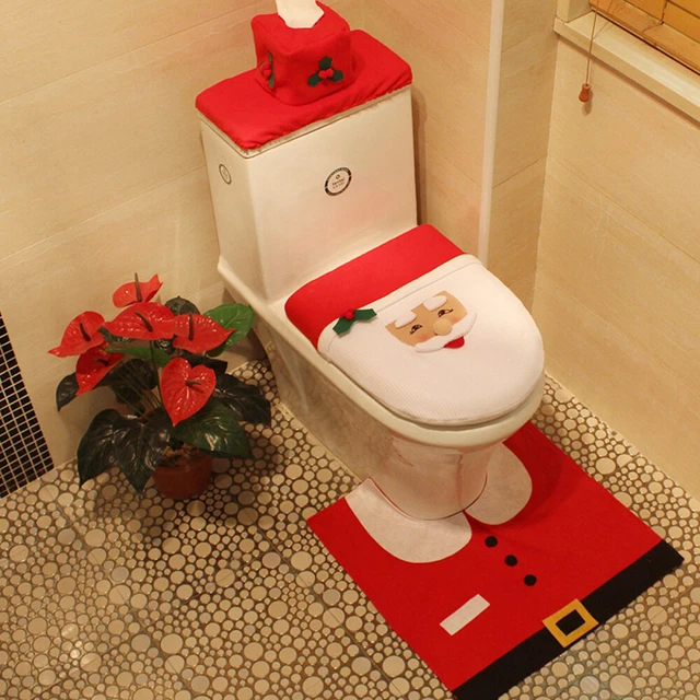 1 Satz Flanell Toilettenbezug Winter Weihnachten Spaß Bodenmatte für die Dekorat