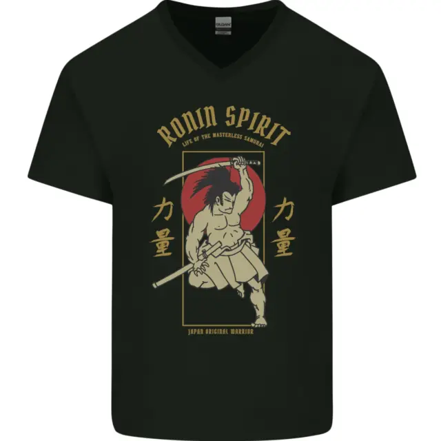 Ronin Spirit Samurai Japan Japanese Mens V-Neck Cotton T-Shirt