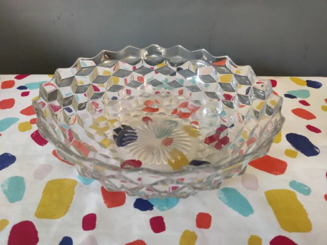 Vtg Fostoria American Cube Glass Fruit Bowl Art Deco 26.5cm