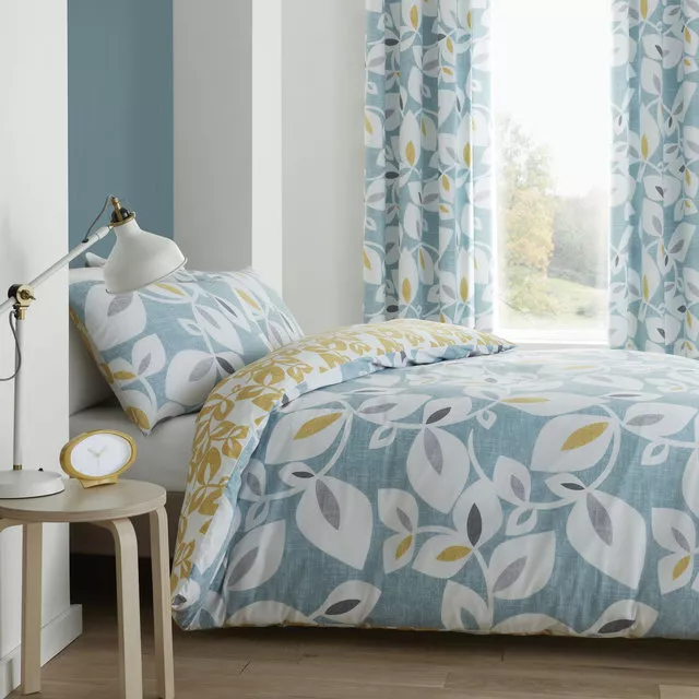 Teal Catherine Lansfield Inga Leaf Bedding Curtains Matching Range