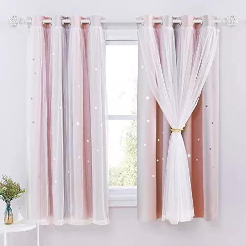 Pink Star Blackout Curtains for Girls Bedroom - Nursery Curtains with