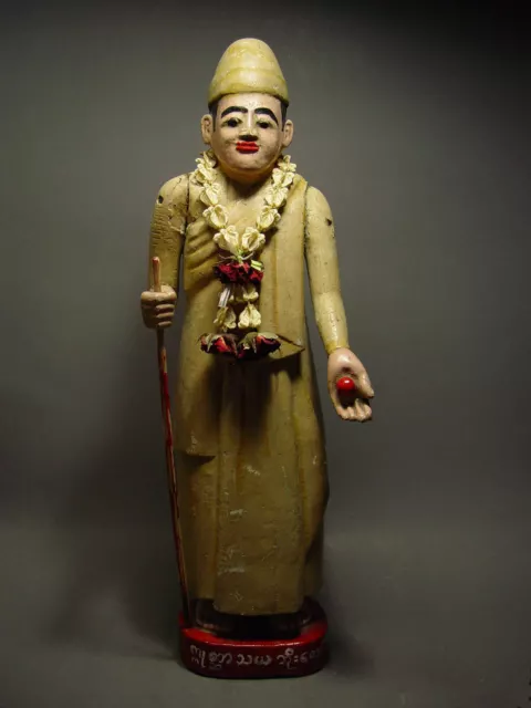 ANTIQUE BURMESE WOOD-CARVED HOLY MAN 'SHAMAN' FIGURE, MYANMAR 19th C.