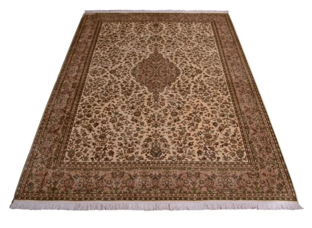 Kashmir Silk 310 x 219cm Hand Knotted Oriental Carpet Pile 100% Silk Beige New