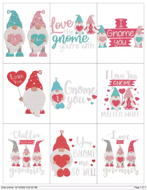 14 Gnomos Del Día De Valentín Diseños Máquina De Bordar Colección Pes Unidad Usb