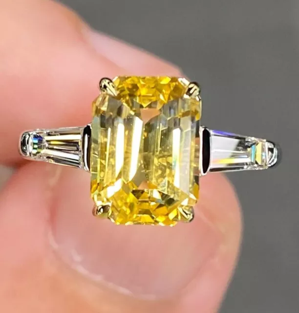 Bague de mariage pour femme 5,10 ct saphir jaune diamant créé en or blanc...