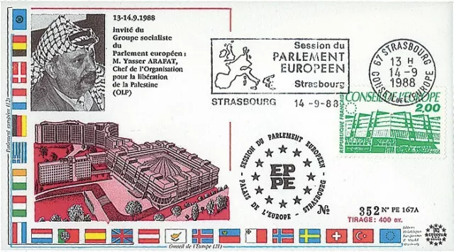 PE167A : 14.9.88 - FDC Session PE "M. Arafat invité par le groupe socialiste du