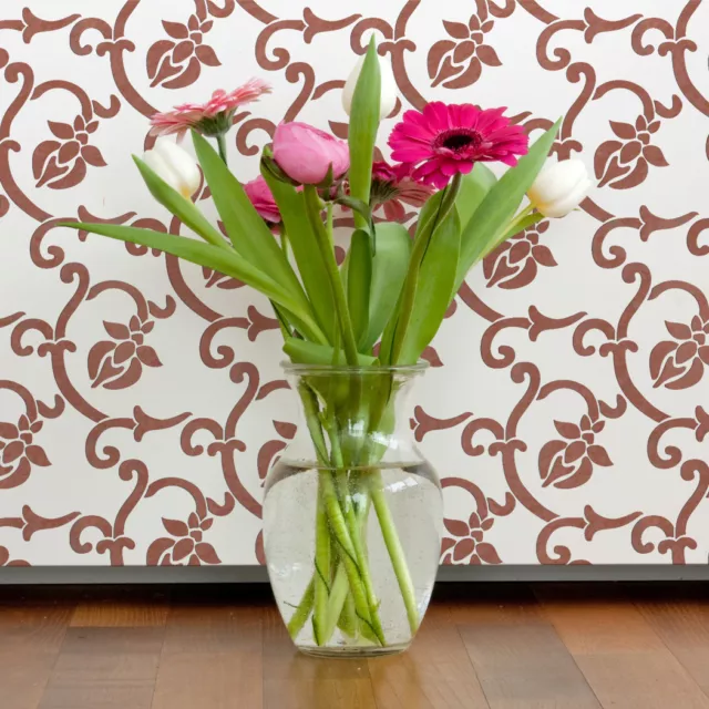 Flower Allover Trellis Wall Stencils Abel for DIY Decor Wallpaper Look