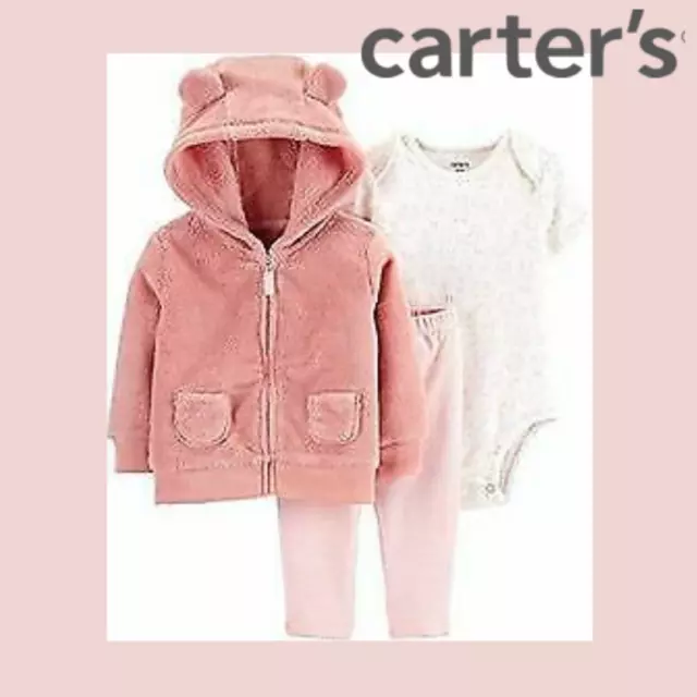 Carter's Baby Girl 3 Piece Outfit Pink Jacket Bodysuit Pants Size 3 Months NWT