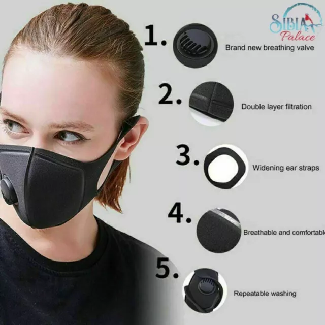 Premium Anti Air Pollution Face Mask Respirator Valve Filter Washable Reusable 3