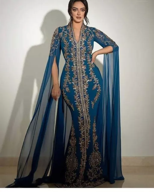 Sale Dubai Moroccan Kaftan Fish Cut Arabic Abaya Maxi Hand Beaded Caftan 0025