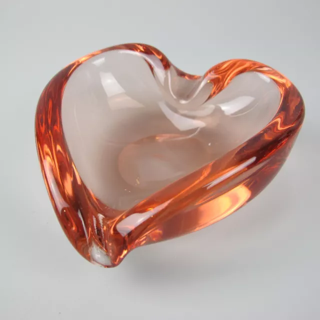 Murano Glass Heart Dish / Bowl. Peach pink. 1950's vintage. 4 3/8"