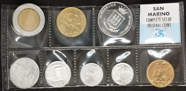 Serie Completa 9 Monete Date Miste   Lira Fdc Repubblica San Marino Uff Zecca
