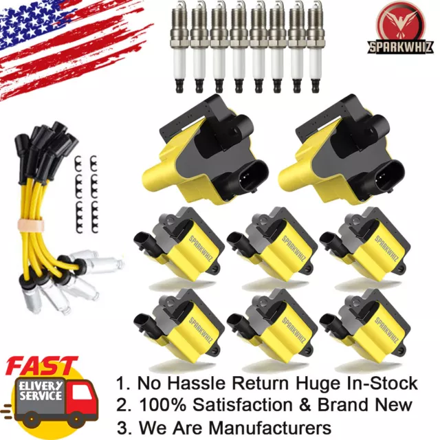 8 Heavy Duty Ignition Coil & 8 Spark Plug & Wireset for Hummer H2 6.0L V8 UF271