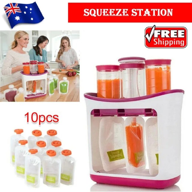 Fruit Maker Dispenser Station +10 POUCH Infant Baby Feeding Food Squeeze Toddle