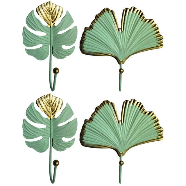 4 pcs  Hooks Cast Iron Wall Hanger Palm Leaf Wall Hooks Wall Mounted Coat Hook