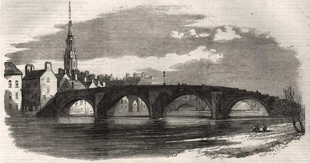 The Burns Centenary. The Twa Brigs of Ayr. Scotland, antique print, 1859
