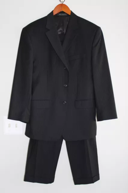 NAVY-BLUE PINSTRIPED CALVIN KLEIN 100% WOOL 2pc SUIT sz 40S JACKET & 31 PANTS