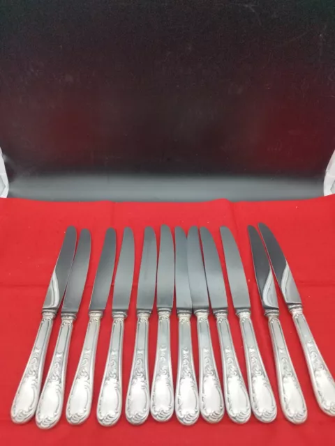 Série 12 Couteaux Métal Argenté Lame Inox Reneka Style Louis Xv Marly Fleur (E7)