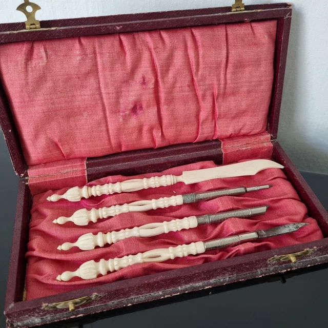 NÉCESSAIRE D’ÉCRITURE Fin XIXè Porte Plume Coupe Papier Scalpel Victorian Case