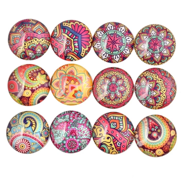 10 Paisley Flower Pattern Cabochons Mixed Round Glass Cabochon Flat Back Crafts