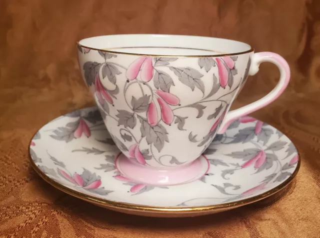 Vintage Royal Grafton England Ashley Pink Tea Cup & Saucer Laurentian Snowdrop