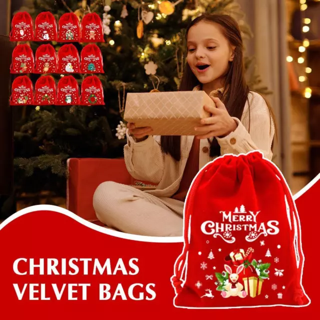 Christmas Velvet Gift Bags Candy Bag Drawstring Pouch Treats Xmas Packaging I7T1