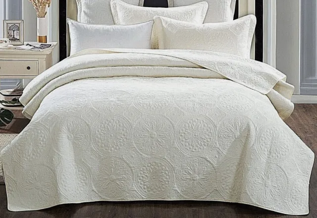 Cover 100% Cotton Bedspread Single Queen King Super Cream or Elegant Ivory 3 PCE
