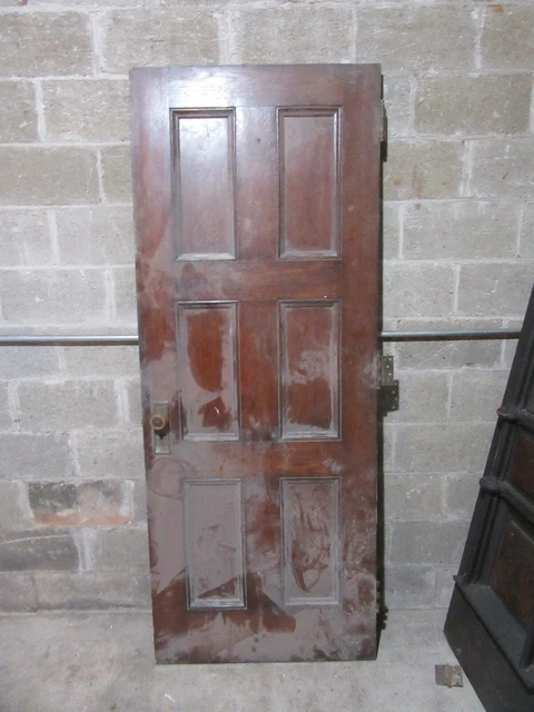~ ANTIQUE OAK 6 PANEL DOOR WITH HARDWARE L ~ 31.75 x 81.5 ARCHITECTURAL SALVAGE 6