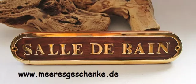 Maritimes Türschild "SALLE DE BAIN" ca. 27 x 5 x 1 cm Holz Messing