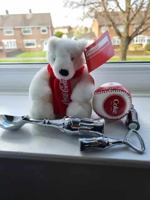 COCA COLA Collection Bear, Baseball Mini Bottle, Scoop, Bottle Opener