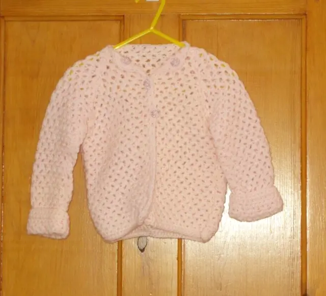 Little Girls Light Pink Hand Crocheted Jacket - Age 6-9 months approx