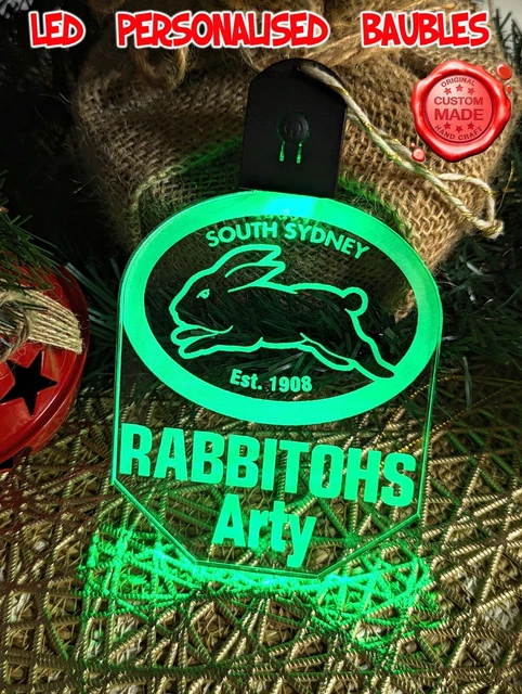 South Sydney Rabbits Personalised Name Christmas Bauble LED Light Up Decoration