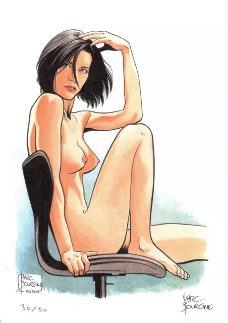 Ex-Libris Pin Up Assise Sur Une Chaise Numerote Et Signe Par Marc Bourgne Neuf