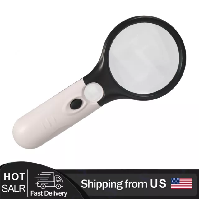 45X Handheld Magnifying Glass with 3 LED Light Magnifier Jewelry Loupe Lens